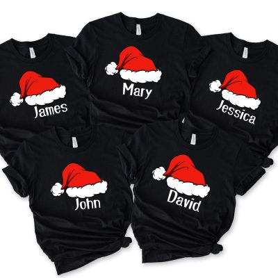 Santa Claus Hat Shirt, Family Christmas Name Shirts, 2025 Noel Thist, Famil Noel Shirt, Custom Family Christmas Shirt, Matching Family Tees