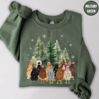 Сute Christmas Chickens Sweatshirt, Christmas Farm Animals Sweatshirt, Womens Christmas Chicken Mom Sweatshirt, Farmer Sweatshirt