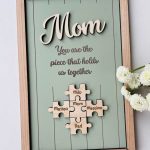 Mom Puzzle Sign Mothers Day Gift from Kids Husband Custom Engraved Wood Sign Piece That Holds Us Together Grandma Gift Personalized Unique