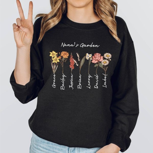 Grandmas Garden Sweatshirt, Custom Birthflower Sweatshirt, Gift for Grandma, Love Grows Here, Moms Garden