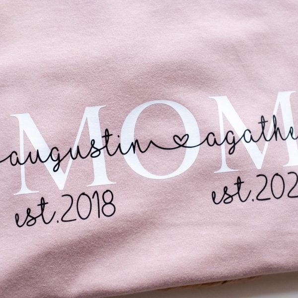 Personalised MOM t-shirt , Mama t-shirt with childrens names and year , Baby shower , Mothers day , Pregnancy reveal , Custom gift for mum