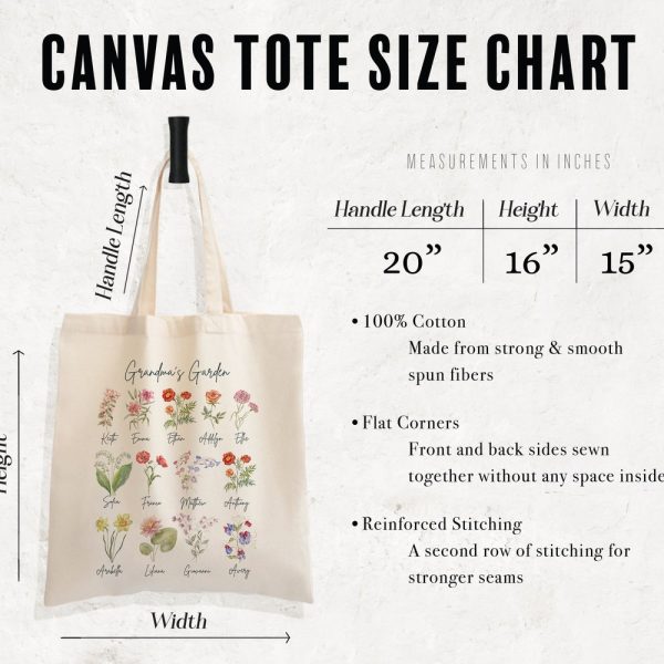 Mamas Garden Tote Bag, Gift For Grandma, Mothers Day Gift, Custom Tote Bags with Kids Name, Personalized Floral Tote Mom Gift