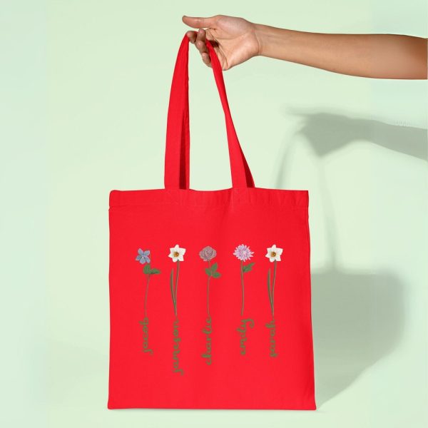 Mothers Day Garden Flower Tote Bag, Personalized Mama Grandma Birth Flower Tote Bag, Mom Birthday Gift, Women Shopping Bag, New Grandma Gift