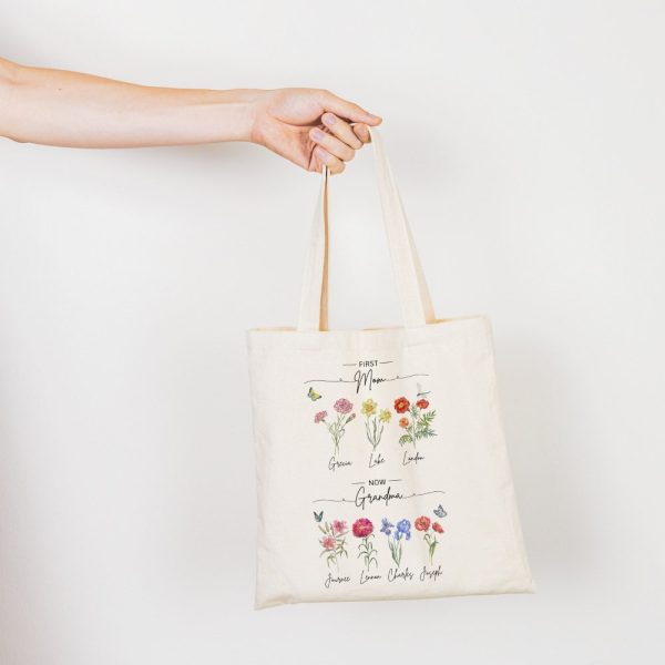 First Mom Now Grandma Tote Bag, Gift For Grandma, Mothers Day Gift, Nana Gift, Personalized Floral Tote Mom Gift, Gift for Nana
