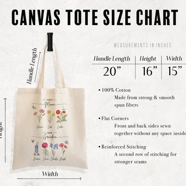 First Mom Now Grandma Tote Bag, Gift For Grandma, Mothers Day Gift, Nana Gift, Personalized Floral Tote Mom Gift, Gift for Nana