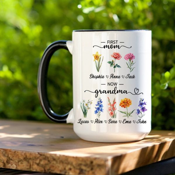 Personalized First Mom Now Grandma Gift, Flower Birth Month Garden Mug, Custom Mom Grandma Garden Mug, Gift For Mom, Gift For Mothers Day