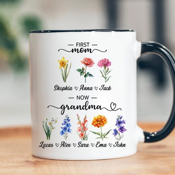 Personalized First Mom Now Grandma Gift, Flower Birth Month Garden Mug, Custom Mom Grandma Garden Mug, Gift For Mom, Gift For Mothers Day