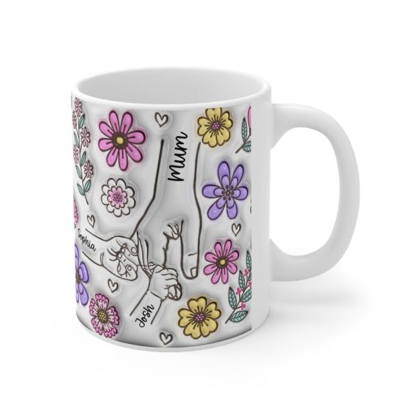 Personalised Hold our Hands Mug, 3D Inflated Effect Hold My Hand, Hold My Heart, Mothers Day Gift Mug, Christmas Gift For Mum, Grandma, Mom