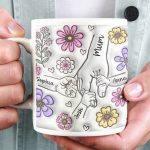 Personalised Hold our Hands Mug, 3D Inflated Effect Hold My Hand, Hold My Heart, Mothers Day Gift Mug, Christmas Gift For Mum, Grandma, Mom