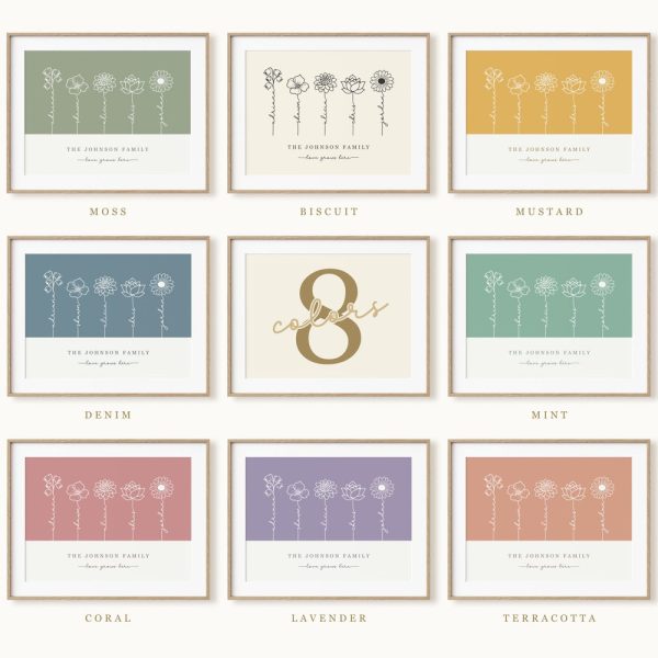 Custom Birth Flower Print Grandmas Garden Print Personalized Gift for Mom Minimalist Birth Month Flower Art Boho Floral Print Printable Art