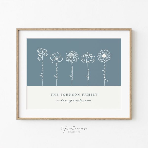 Custom Birth Flower Print Grandmas Garden Print Personalized Gift for Mom Minimalist Birth Month Flower Art Boho Floral Print Printable Art