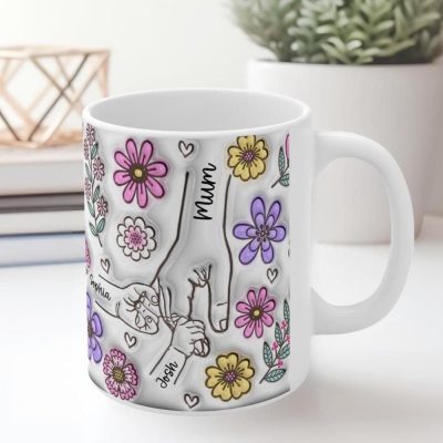 Personalised Hold our Hands Mug, 3D Inflated Effect Hold My Hand, Hold My Heart, Mothers Day Gift Mug, Christmas Gift For Mum, Grandma, Mom