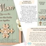 Mom Puzzle Sign Mothers Day Gift from Kids Husband Custom Engraved Wood Sign Piece That Holds Us Together Grandma Gift Personalized Unique