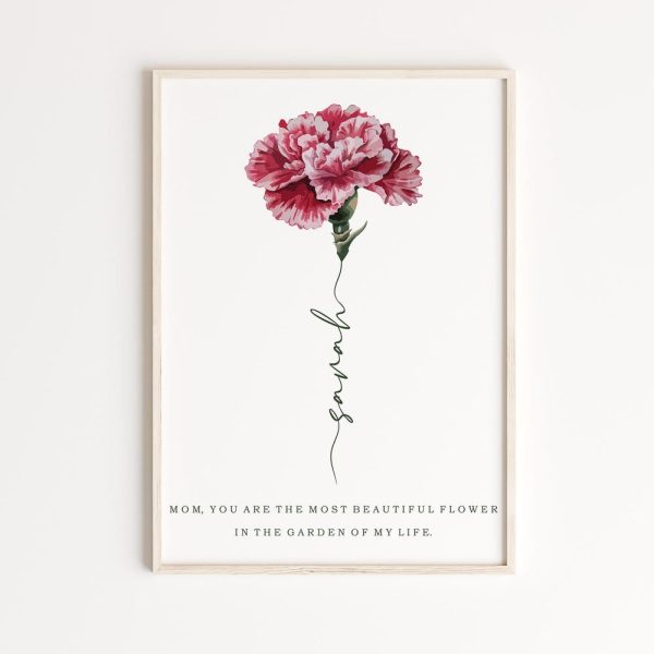 Personalized Carnation Mother’s Day Print - Custom Name Floral Poster - Mom & Kids Gift - Meaningful Mother’s Day Gift