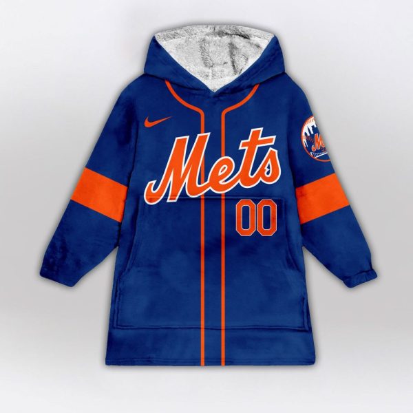 New York Mets Mlb Design Blanket Hoodie Custom Name And Number