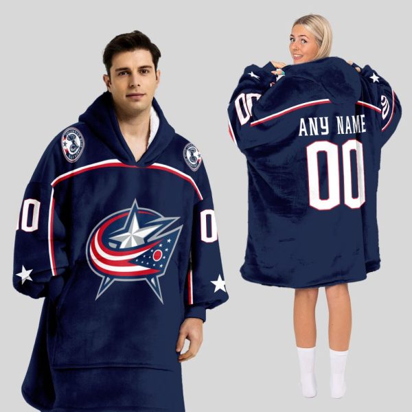 Columbus Blue Jackets Blanket Hoodie Custom Name And Number