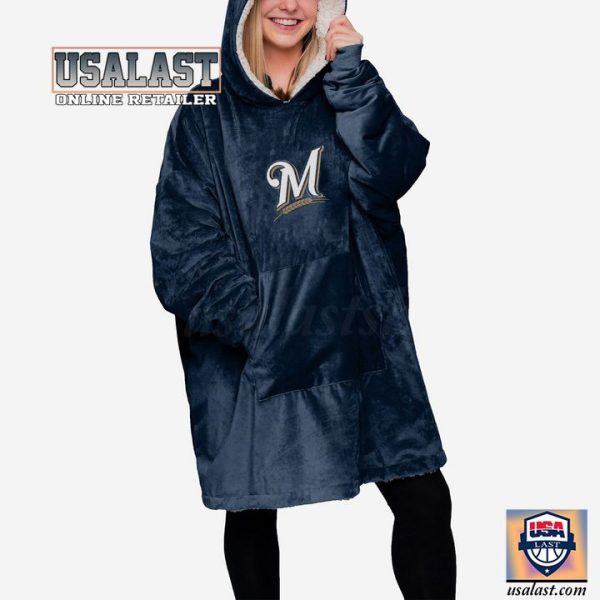 Mlb Milwaukee Brewers Navy Blue Blanket Hoodie Hoodie Blanket