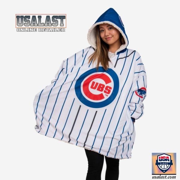 New Chicago Cubs Blue Stripe Blanket Hoodie Hoodie Blanket