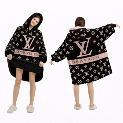 Beige And Dark Brown Louis Vuitton Blanket Hoodie , Cozy Wearable Blanket Hoodie