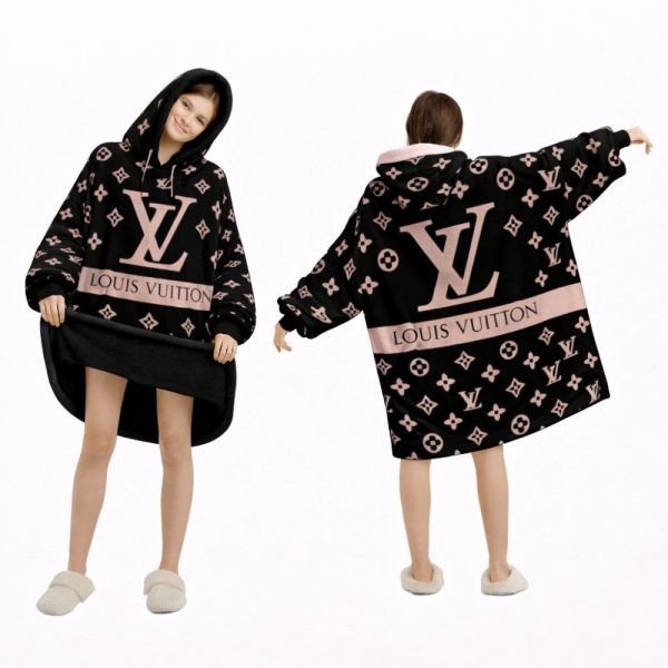 Beige And Dark Brown Louis Vuitton Blanket Hoodie , Cozy Wearable Blanket Hoodie