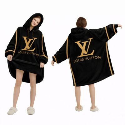 Black And Gold Louis Vuitton Blanket Hoodie , Cozy Wearable Blanket Hoodie