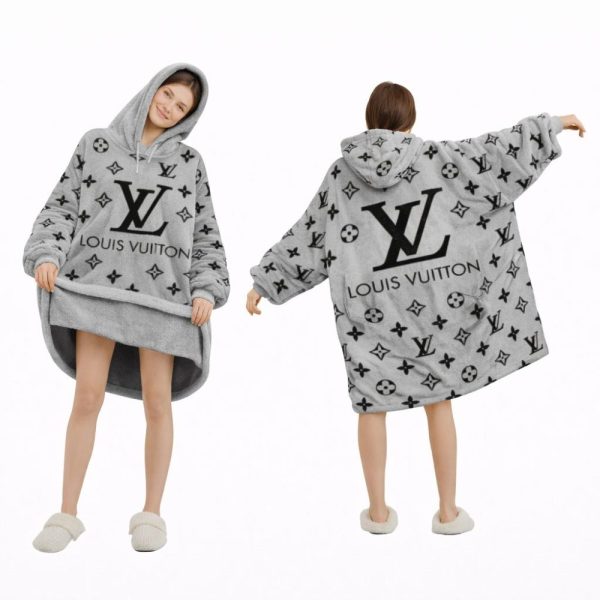 Black And Gray Louis Vuitton Blanket Hoodie , Cozy Wearable Blanket Hoodie