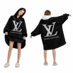 Black And Gray Logo Louis Vuitton Blanket Hoodie , Cozy Wearable Blanket Hoodie