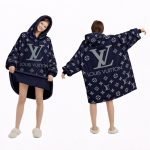 Blue And Gray Louis Vuitton Blanket Hoodie , Cozy Wearable Blanket Hoodie