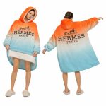 Blue Sea And Orange Hèrmes Blanket Hoodie , Oversized Fleece Wearable Hoodie For Adults & Kids