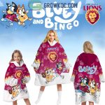 Brisbane Lions Bluey And Bingo Fleece Oodie Hoodie Blanket