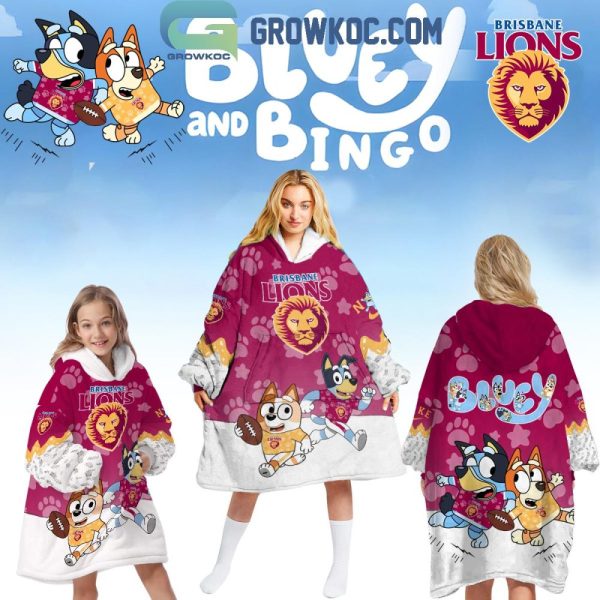 Brisbane Lions Bluey And Bingo Fleece Oodie Hoodie Blanket