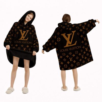 Brown And Gold Louis Vuitton Blanket Hoodie , Cozy Wearable Blanket Hoodie