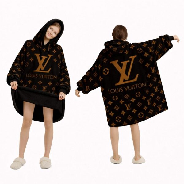 Brown And Gold Louis Vuitton Blanket Hoodie , Cozy Wearable Blanket Hoodie