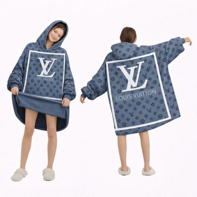 Dark Gray And White Louis Vuitton Blanket Hoodie , Cozy Wearable Blanket Hoodie