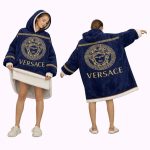 Dark Blue Versace Blanket Hoodie , Cozy Wearable Blanket Hoodie