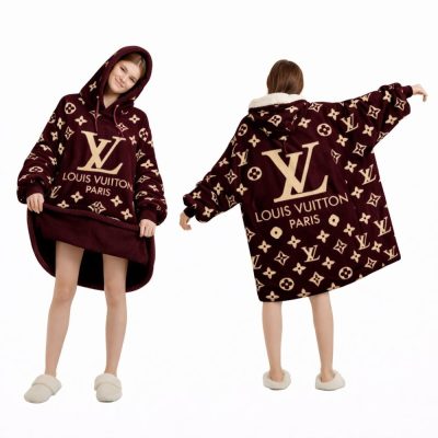 Dark Brown And Gold Louis Vuitton Blanket Hoodie , Cozy Wearable Blanket Hoodie