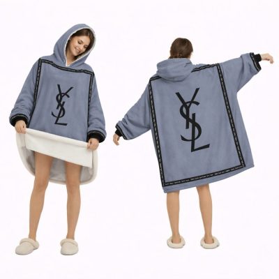 Gray And Black Logo Louis Vuitton Blanket Hoodie , Cozy Wearable Blanket Hoodie