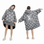 Gray And White  Louis Vuitton Blanket Hoodie , Cozy Wearable Blanket Hoodie