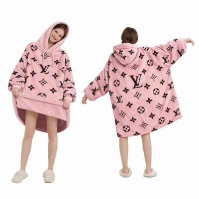 Pink And Black Louis Vuitton Blanket Hoodie , Cozy Wearable Blanket Hoodie