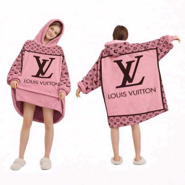 Pink And Black Logo Louis Vuitton Blanket Hoodie , Cozy Wearable Blanket Hoodie