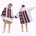 Red And Blue Lines Gucci Blanket Hoodie , Cozy Wearable Blanket Hoodie