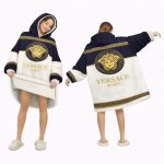 White And Blue Versace Blanket Hoodie , Cozy Wearable Blanket Hoodie