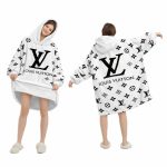 White And Black Logo Louis Vuitton Blanket Hoodie , Cozy Wearable Blanket Hoodie