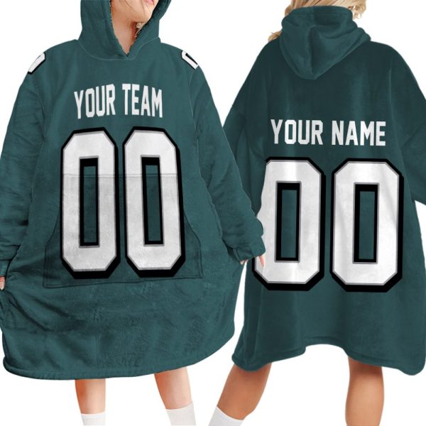 Custom your team name sport Custom your sport team name and number NFL Inspired Football Unisex Blanket HoodieUnisex Blanket Hoodie