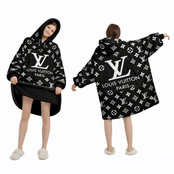 Black And White Louis Vuitton Blanket Hoodie , Cozy Wearable Blanket Hoodie