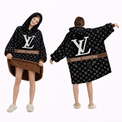 Brown And Black Louis Vuitton Blanket Hoodie , Cozy Wearable Blanket Hoodie