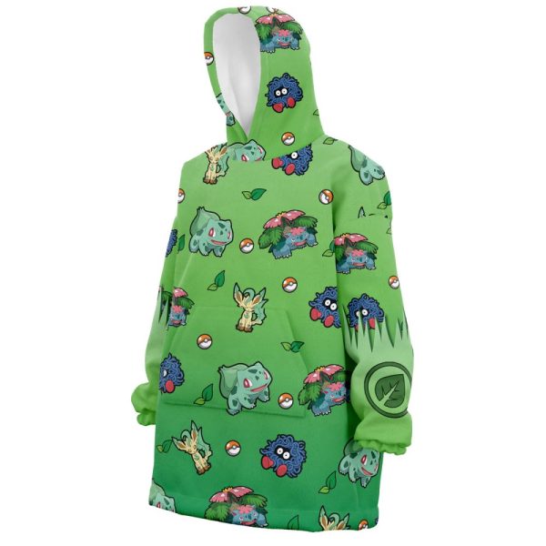 Grass Type Pattern Pokemon Hooded Blanket Hoodie
