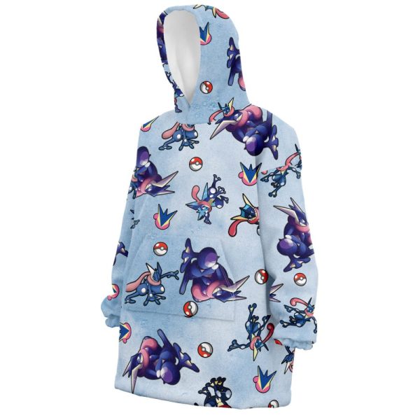 Greninja Pattern Pokemon Hooded Blanket Hoodie