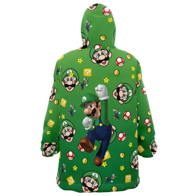 Luigi Mario Bros Pattern Nintendo Hooded Blanket Hoodie