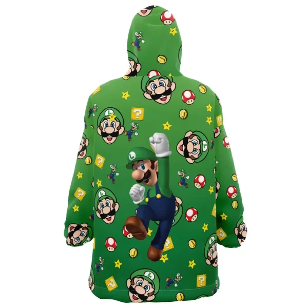 Luigi Mario Bros Pattern Nintendo Hooded Blanket Hoodie